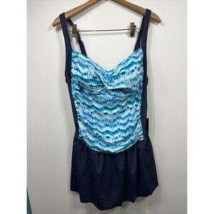 Heat Women's Plus Size Swimdress Swimsuit 20W Shirred High Tide Blue/White/Purpl